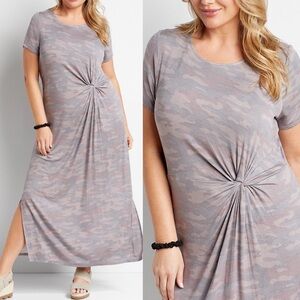 Maurices Plus Size XXL 24/7 Camo Knot Front Maxi Dress Purple